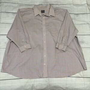 Gold Series GS Mens Big & Tall Dress Shirt Size 22 34/35 Orange Blue Plaid